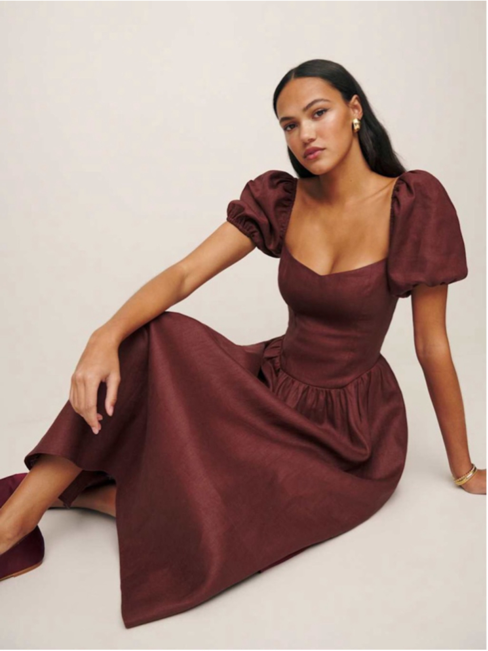 Reformation Davila Linen Chianti sz 0 - Picture 2 of 8